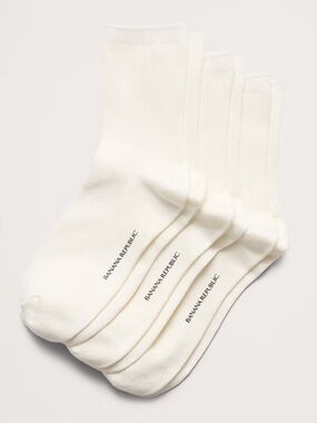 BR SNOW DAY WHITE SILK-COTTON BLEND CREW LOGO SOLES SOCK 3-PACK